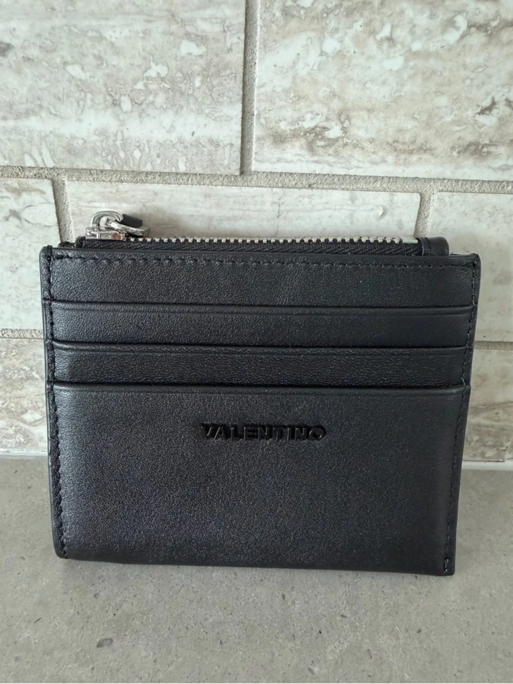 Valentino Black Leather Card Holder Wallet